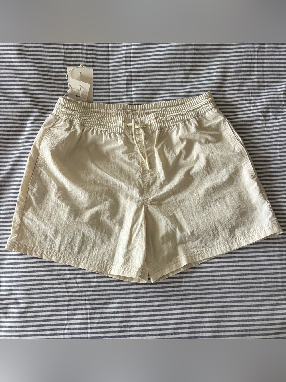 Zara NWT Cream Elastic-Waist Drawstring Swim Trunks
